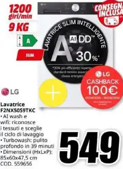 MediaWorld LG Lavatrice F2NX50S9TKC offerta
