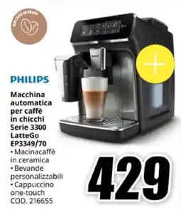 MediaWorld PHILIPS Macchina automatica per caffè in chicchi Serie 3300 LatteGo EP3349/70 offerta