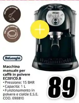 MediaWorld DeLonghi Macchina manuale per caffè in polvere EC201CD.B offerta