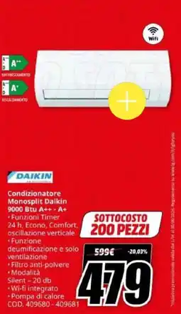 MediaWorld DAIKIN Condizionatore Monosplit Daikin 9000 Btu A++ A+ offerta