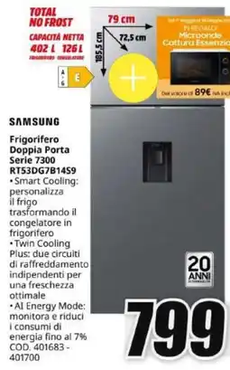 MediaWorld SAMSUNG Frigorifero Doppia Porta Serie 7300 RT53DG7B1459 offerta