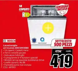 MediaWorld BOSCH Lavastoviglie ad incasso SMV2HVX06E offerta