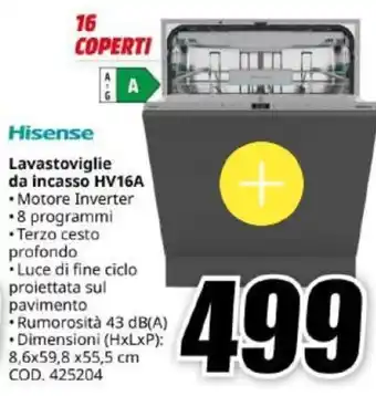 MediaWorld Hisense Lavastoviglie da incasso HV16A offerta