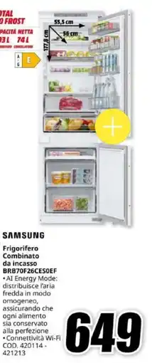 MediaWorld SAMSUNG Frigorifero Combinato da incasso BRB70F26CES0EF offerta
