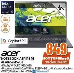 Expert acer NOTEBOOK ASPIRE 16 Al A1652M52G1 offerta