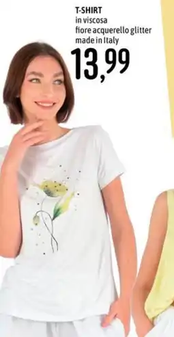 Emisfero T-SHIRT in viscosa fiore acquerello glitter made in Italy offerta