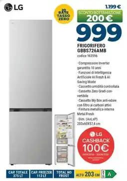 Sinergy LG FRIGORIFERO GBBS726AMB offerta