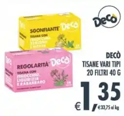 Deco Supermercati Decò tisane 20 filtri offerta
