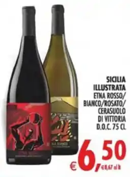 Deco Supermercati Sicilia illustrata etna rosso/ bianco/rosato/ cerasuolo di vittoria D.O.C. offerta