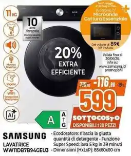 Expert SAMSUNG Lavatrice WW11DB7B94GEU3 offerta