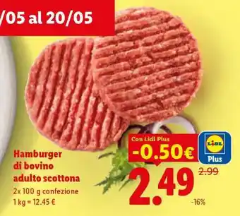 Lidl Hamburger di bovino adulto scottona offerta