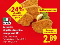 Lidl Cotolette di pollo e tacchino con spinaci XXL offerta