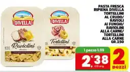 Interspar Pasta fresca ripiena divella tortellini al crudo/ ravioli ai funghi/ raviolini alla carne/ tortellini alla carne offerta