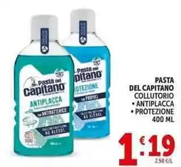 Deco Supermercati Pasta del capitano collutorio antiplacca, protezione offerta
