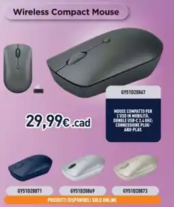 Unieuro Lenovo Wireless Compact Mouse GY51D28867 offerta