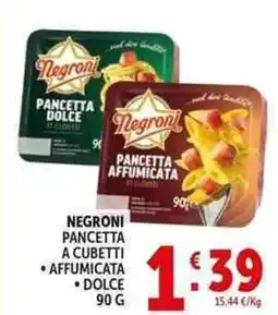 Deco Supermercati Negroni pancetta a cubetti, affumicata, dolce offerta