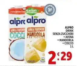 Deco Supermercati Alpro drink senza zuccheri avena, mandorla, cocco offerta