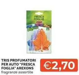 Mercatò Tris profumatori per auto "fresca foglia" AREXONS offerta
