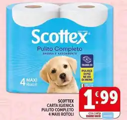 Deco Supermercati Scottex carta igienica pulito completo 4 maxi rotoli offerta