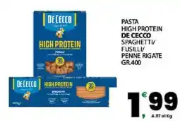 Interspar Pasta high protein de cecco spaghettiv fusilli penne rigate offerta