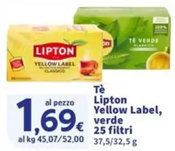 Sigma Tè Lipton Yellow Label, verde 25 filtri offerta
