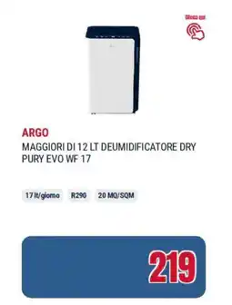 Trony Argo maggiori di 12 lt deumidificatore dry pury evo WF 17 offerta
