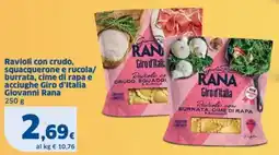 Sigma Ravioli con crudo, squacquerone e rucola/ burrata, cime di rapa e acciughe Giro d'Italia Giovanni Rana offerta