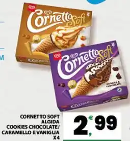 Interspar Cornetto soft algida cookies chocolate/ caramello e vaniglia x4 offerta