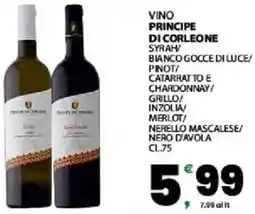 Interspar Vino principe di corleone syrah bianco gocce di luce/ pinot/ catarrat to e chardonnay/ grillo inzolia/ merlot/ offerta