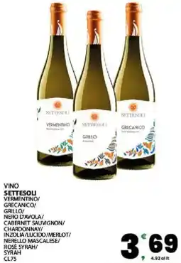 Interspar Vino settesol vermentino/ grecanico/ grillo/ nero d'avola/ cabernet sauvignon/ chardonnay/ inzolia/lucido/merlot/ offerta