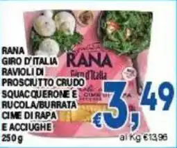 DEM Rana giro d'italia ravioli di prosciutto crudo squac querone e rucola/burrata cime di rapa e acciughe offerta