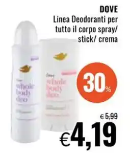 Famila DOVE Linea Deodoranti per tutto il corpo spray/ stick/ crema offerta