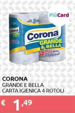 PiùMe Corona grande e bella carta igienica 4 rotoli offerta