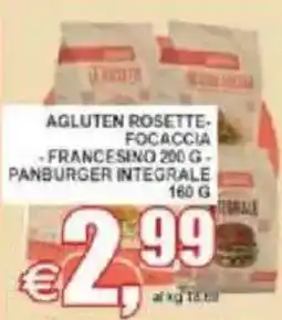 Pewex Agluten rosette focaccia francesino, panburger integrale offerta