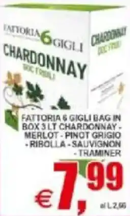 Pewex Fattoria 6 gigli bag in box, chardonnay, merlot, pinot grigio offerta