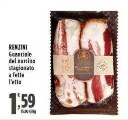Rossotono Carrefour RENZINI Guanciale del norcino stagionato a fette l'etto offerta