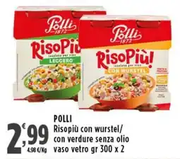 Rossotono Carrefour POLLI Risopiù con wurstel/ con verdure senza olio vaso vetro offerta