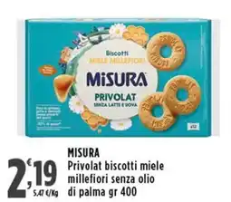 Rossotono Carrefour MISURA Privolat biscotti miele millefiori senza olio di palma offerta