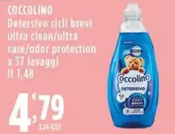 Rossotono Carrefour COCCOLINO Detersivo cicli brevi ultra clean/ultra care/odor protection offerta