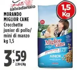 Rossotono Carrefour MORANDO MIGLIOR CANE Crocchette junior di pollo/ mini di manzo offerta