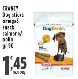 Rossotono Carrefour CRANCY Dog sticks omega3 snack salmone/ pollo offerta