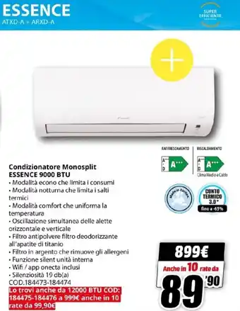DAIKIN Condizionatore Monosplit ESSENCE 9000 BTU