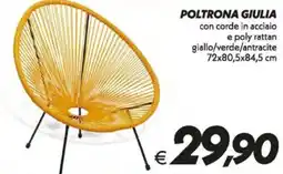 Iper Super Conveniente POLTRONA GIULIA con corde in acciaio e poly rattan giallo offerta