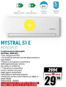 MediaWorld OLIMPIA SPLENDID Condizionatore Monosplit MYSTRAL 9000 BTU offerta