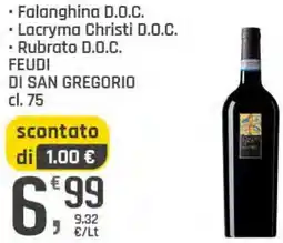 Supermercati Dok Falanghina D.O.C. Lacryma Christi D.O.C. Rubrato D.O.C. FEUDI DI SAN GREGORIO offerta