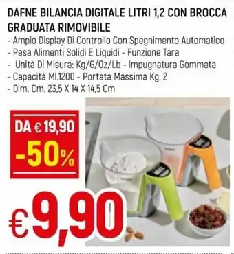 Dafne Bilancia Digitale Litri 1,2 con Brocca Graduata Rimovibile
