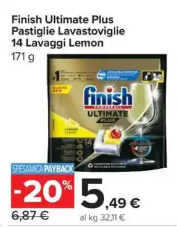 Carrefour Finish Ultimate Plus Pastiglie Lavastoviglie 14 Lavaggi Lemon offerta