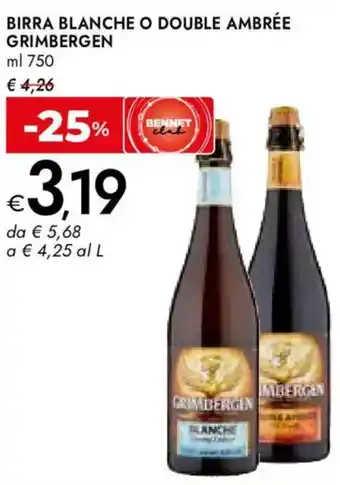 Bennet Birra blanche o double ambrée GRIMBERGEN offerta