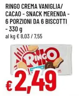 Famila Ringo crema vaniglia/ cacao, snack merenda, 6 porzioni da 6 biscotti offerta