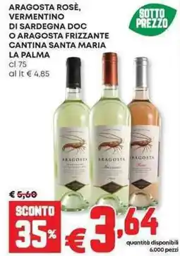 Panorama Aragosta rose, vermentino di sardegna doc o aragosta frizzante cantina santa maria LA PALMA offerta